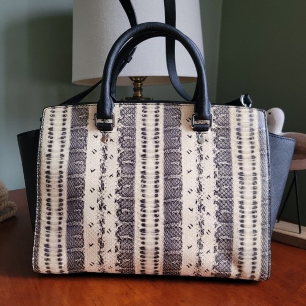 Michael Kors Selma Large Black Cream Python Embos… - image 3